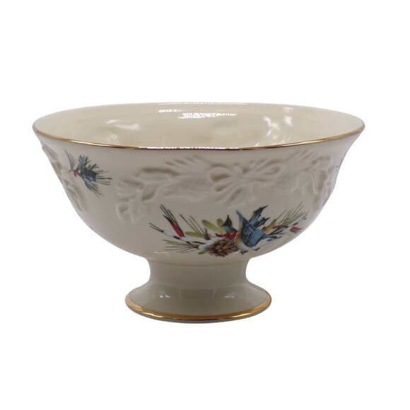 Lenox Winter Greetings Candy Dish Porcelain Gold Trim Holiday Bird Design 7" NIB - Picture 2 of 9